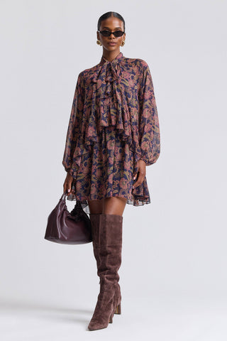 Paisley Chiffon Ruffle Mini Dress