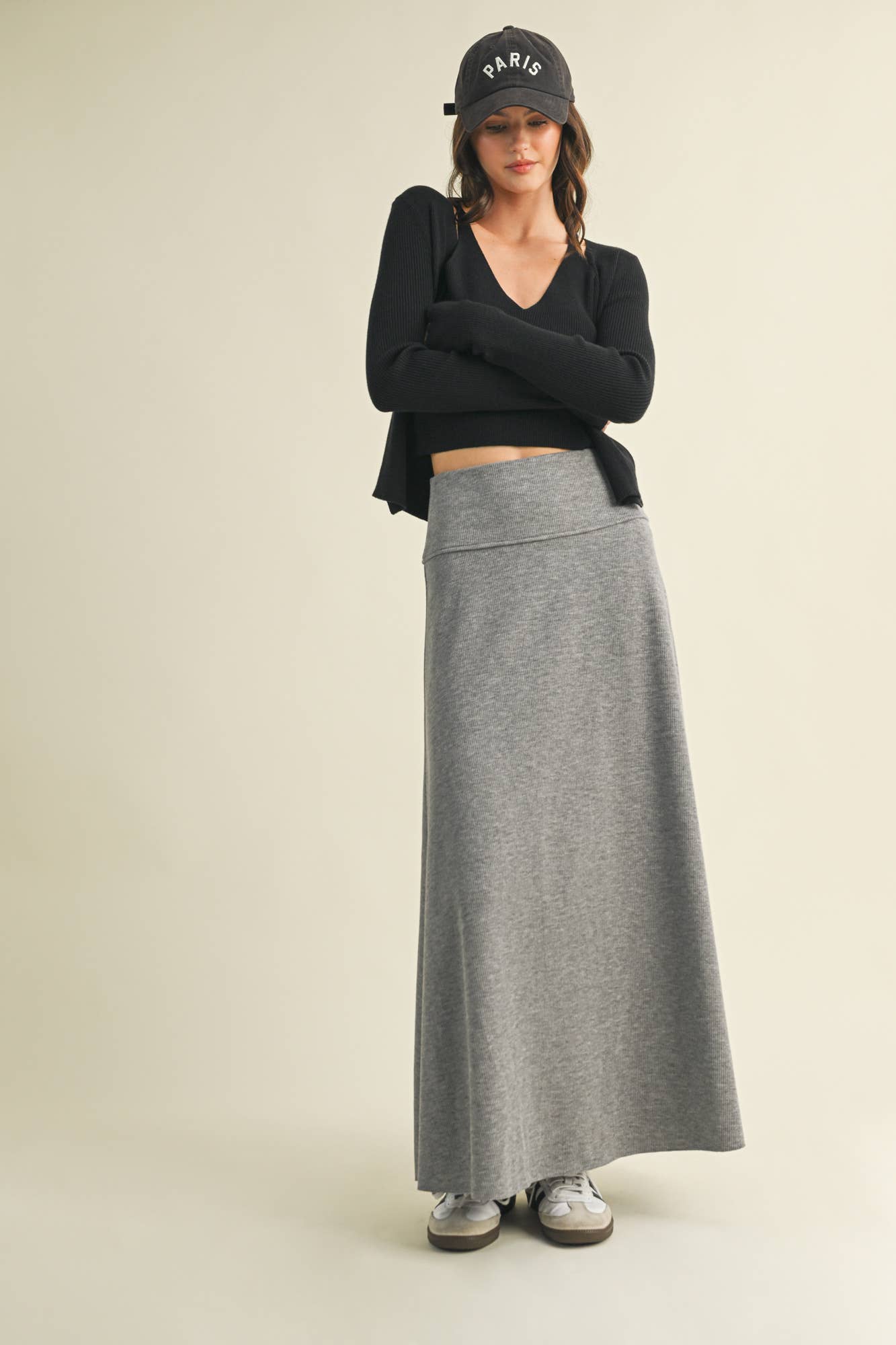 Grey Brushed Rib Maxi Skirt