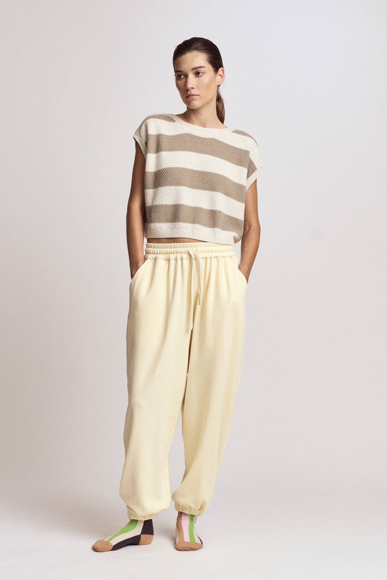  DROP SHOULDER STRIPE KNIT TOP