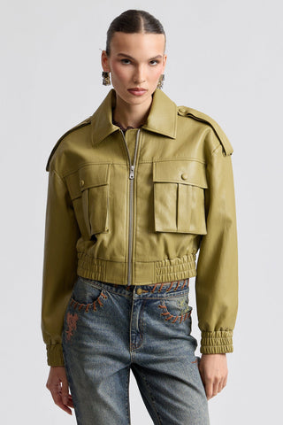 Oversized Strong Shoulder Faux Leather Bomber Jacket