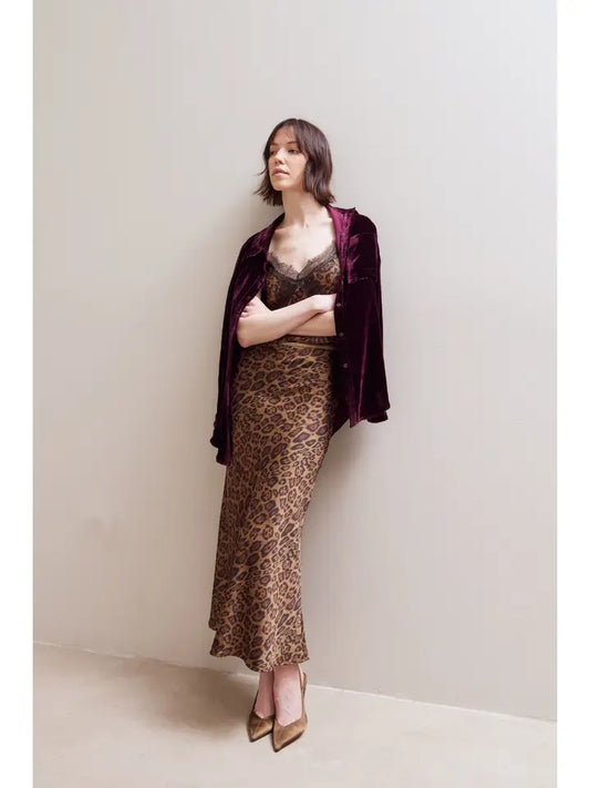 Satin Maxi Skirt - Leopard