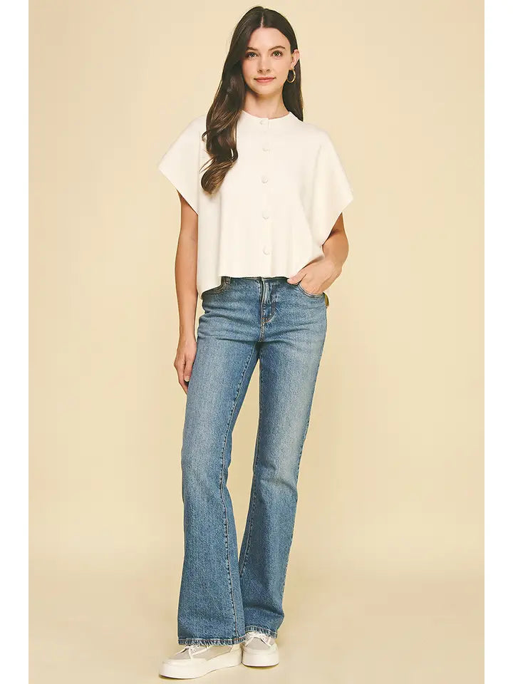 Button Down Cap Sleeve Sweater