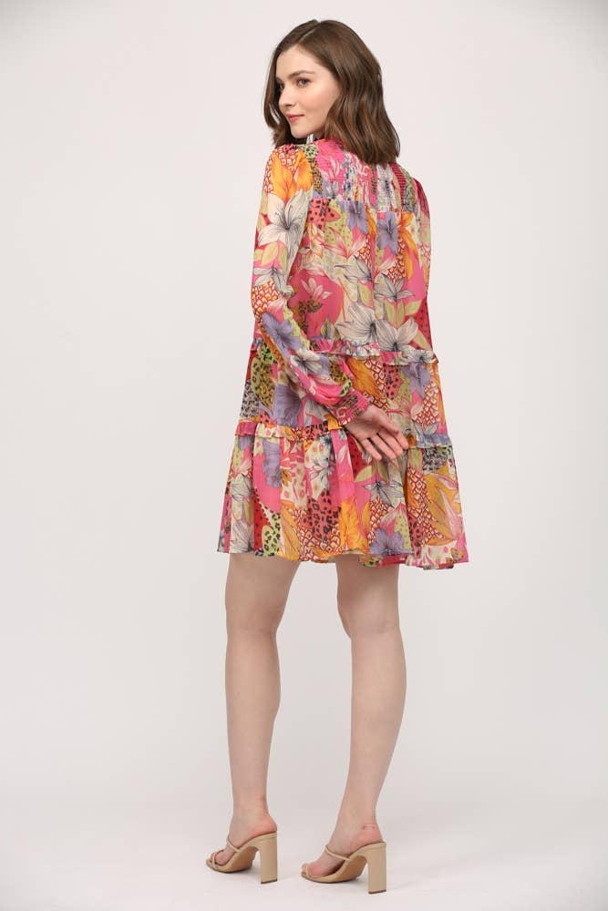 Printed Chiffon Smocked Yoke Dress