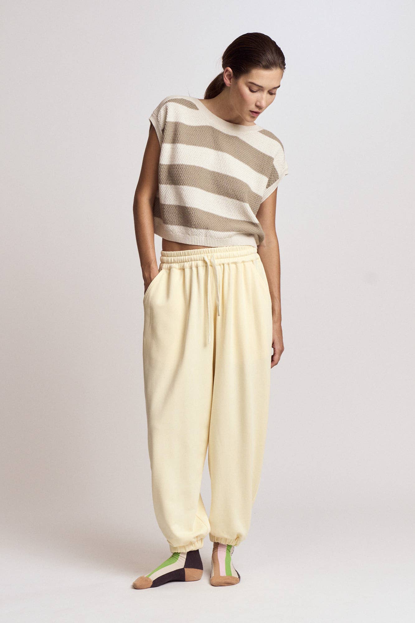  DROP SHOULDER STRIPE KNIT TOP