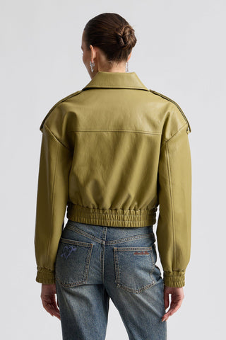 Oversized Strong Shoulder Faux Leather Bomber Jacket