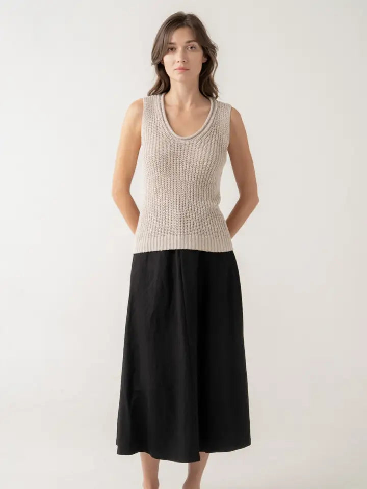Open Stich Sleeveless Knit top - Beige