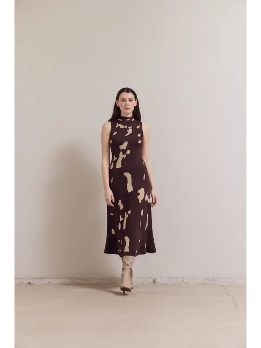 Fitted Knit Maxi Dress - Chocolate