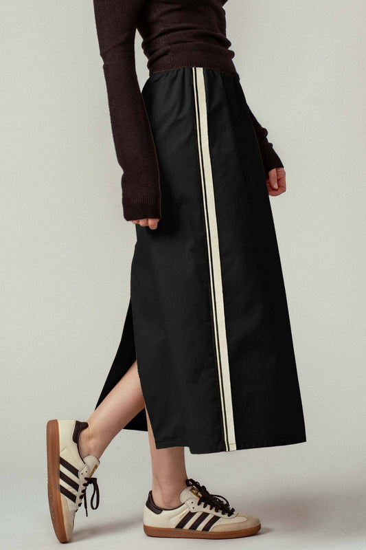 Sporty Stripe Elastic Waist Maxi Skirt