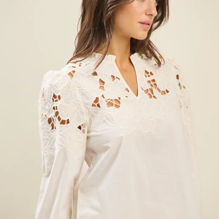 Cream Embroidered Cotton Top