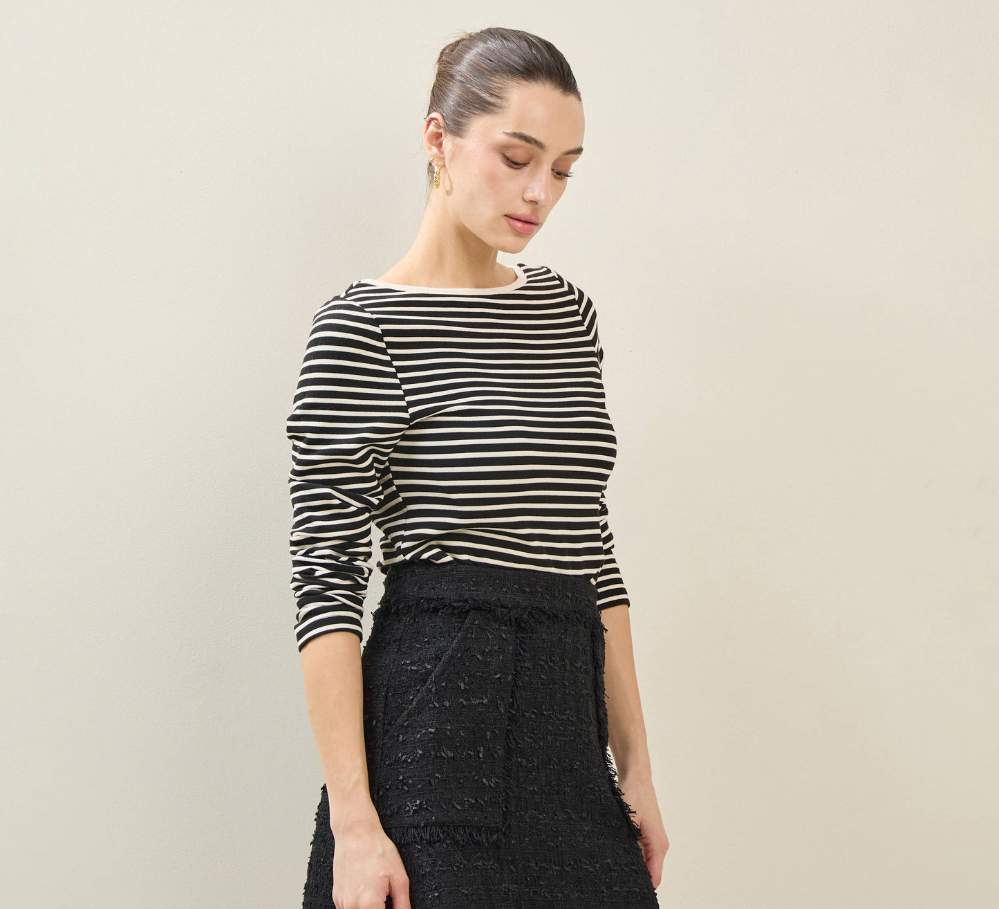 Black & Ivory Striped Mini Back Bow Top