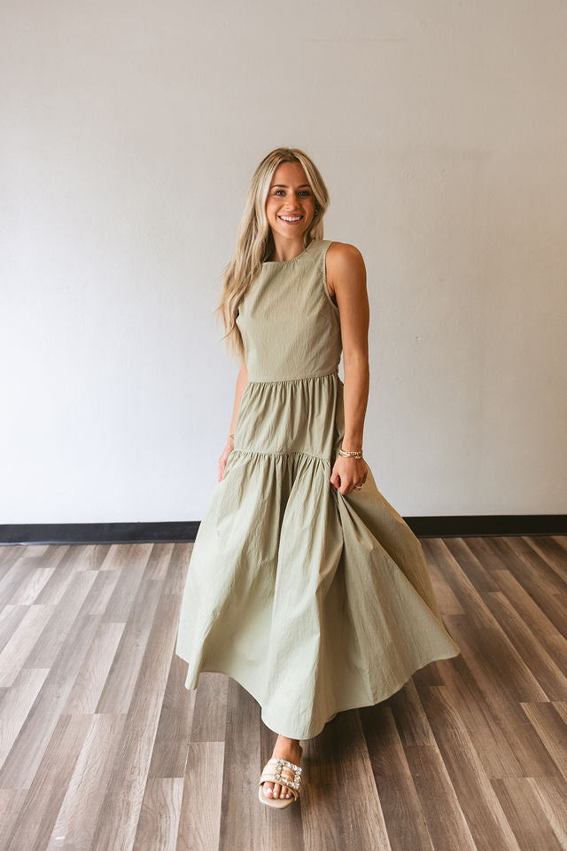 Sleeveless Tiered Dress w/Back Ruched Detail