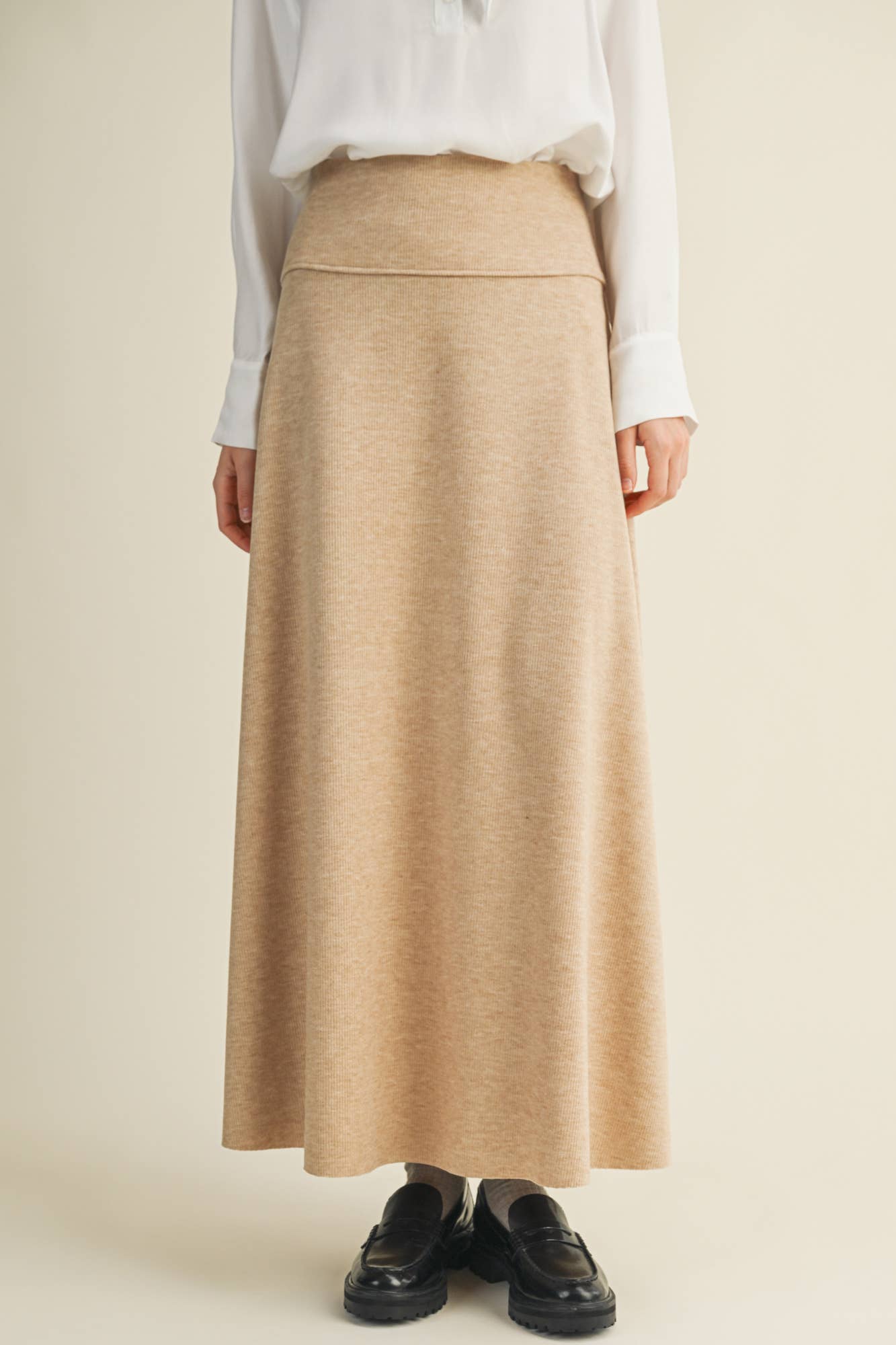 Grey Brushed Rib Maxi Skirt