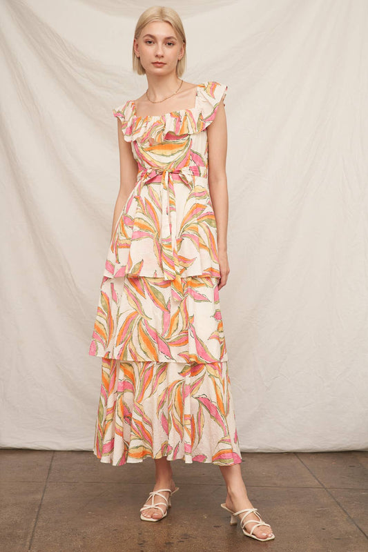 Printed Sleeveless Ruffled Tiered Maxi Dress