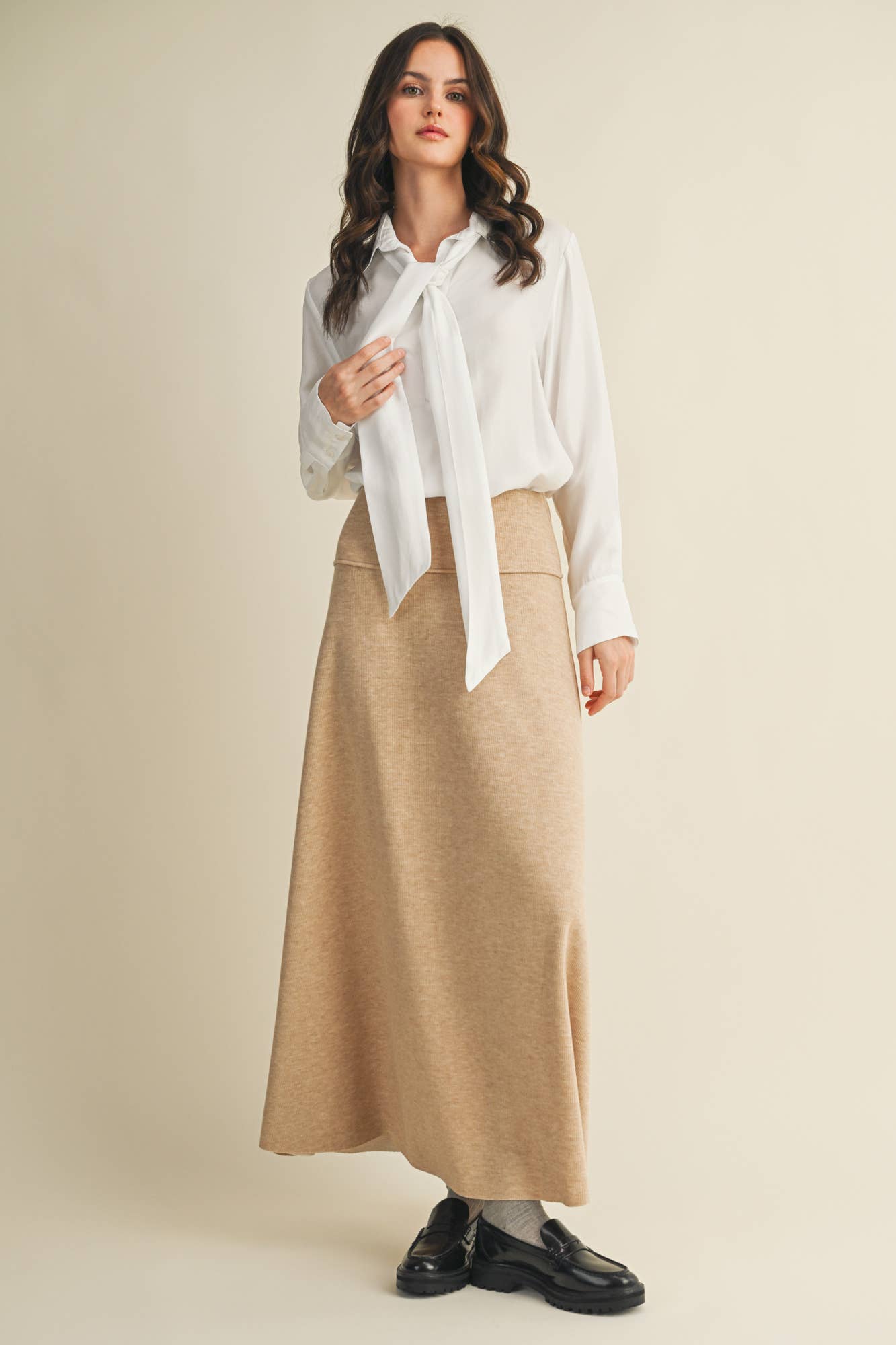 Grey Brushed Rib Maxi Skirt