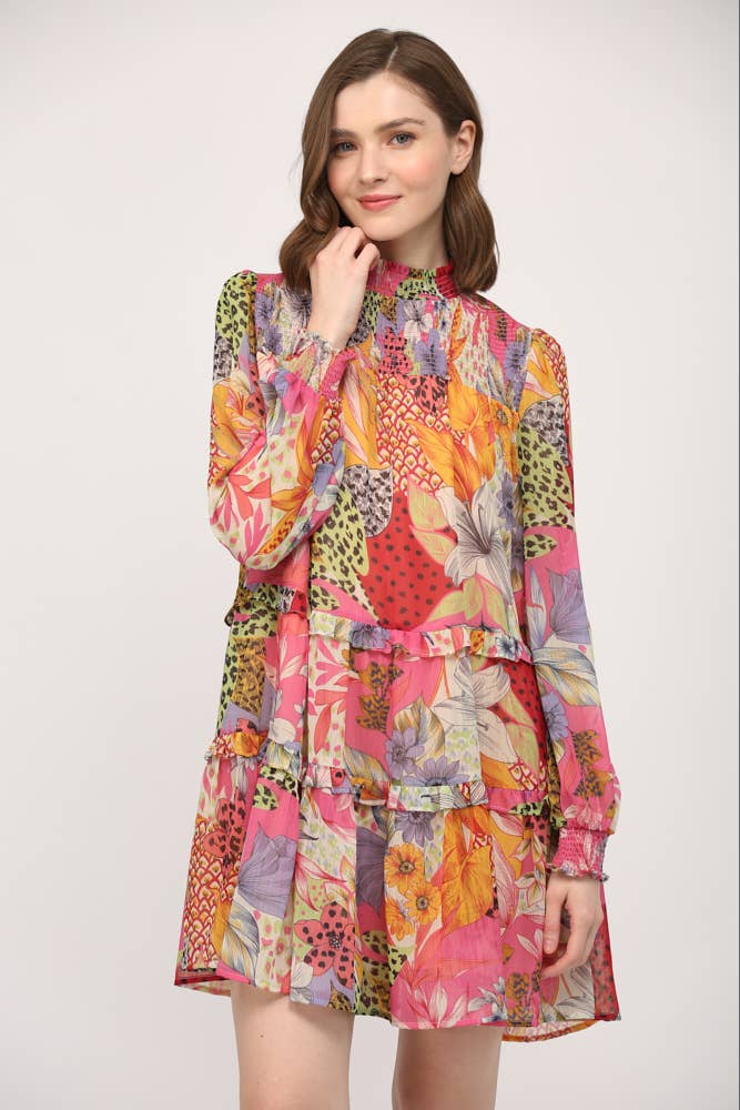 Printed Chiffon Smocked Yoke Dress