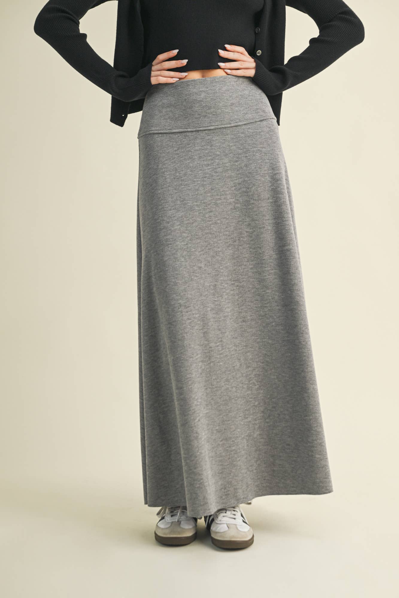 Grey Brushed Rib Maxi Skirt