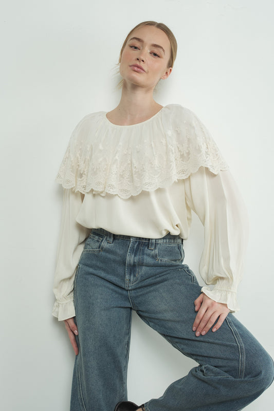 Cream Lace Cape Blouse