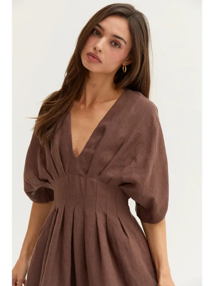 Thea Pleated Linen Mini Dress