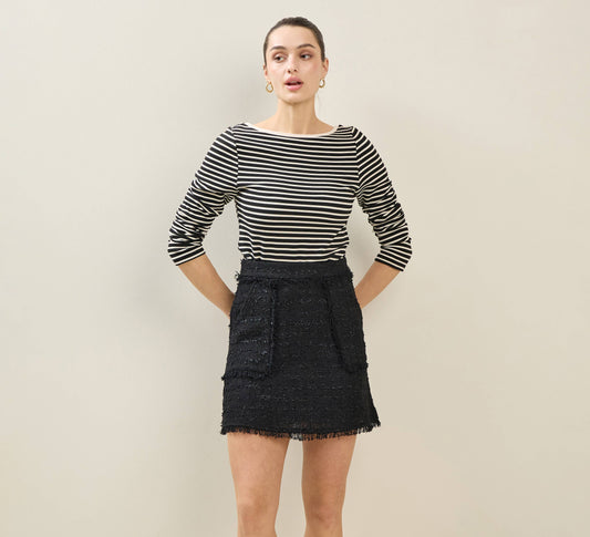 Black & Ivory Striped Mini Back Bow Top