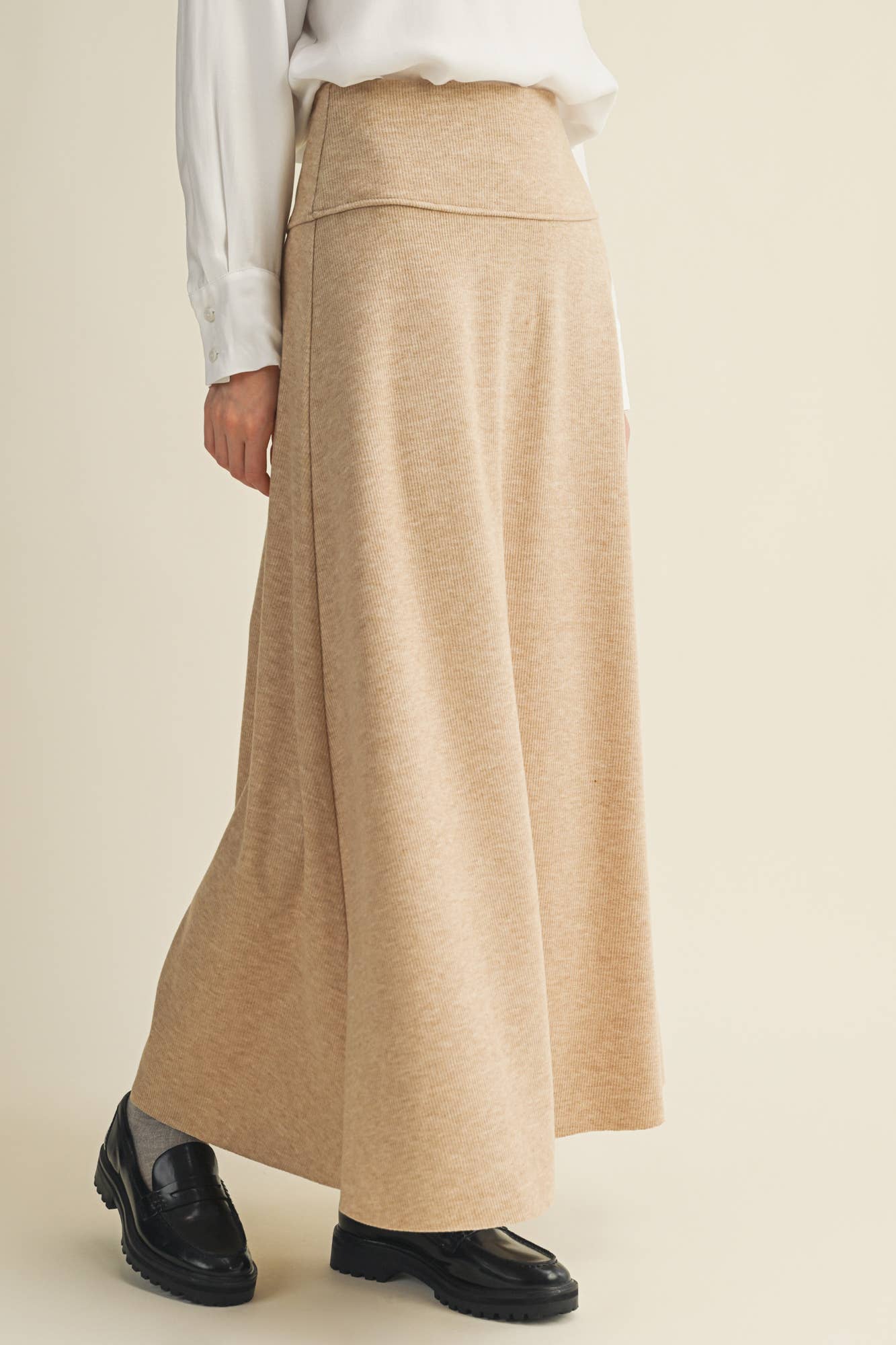 Grey Brushed Rib Maxi Skirt