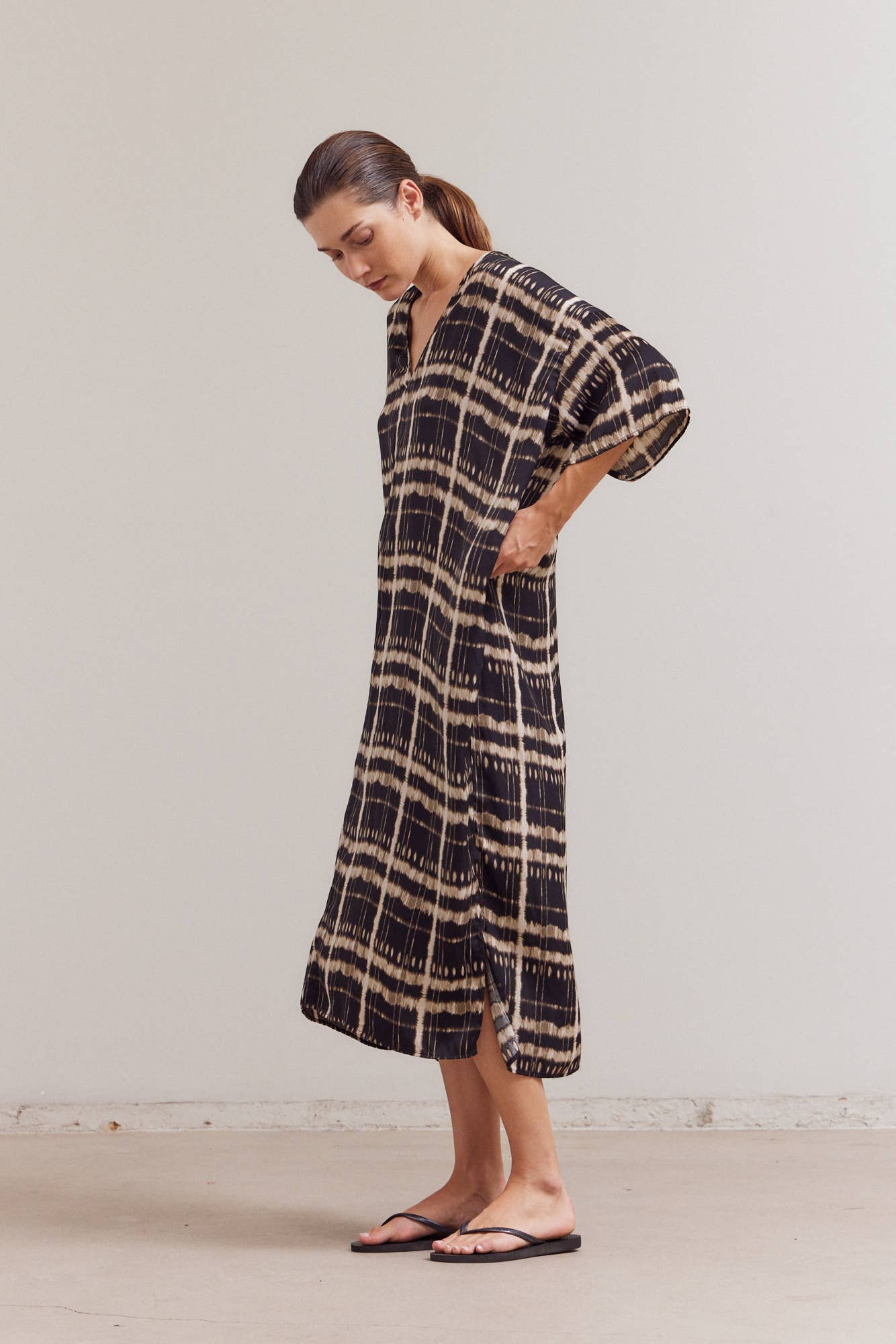 Black Satin Print Tunic Dress