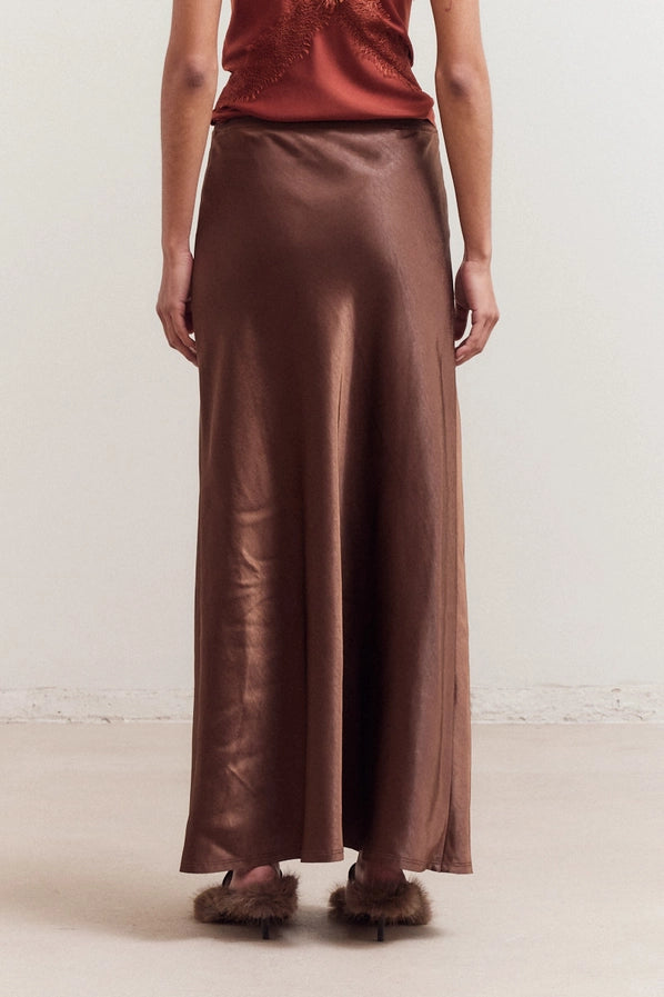 Long Satin Skirt - Chocolate