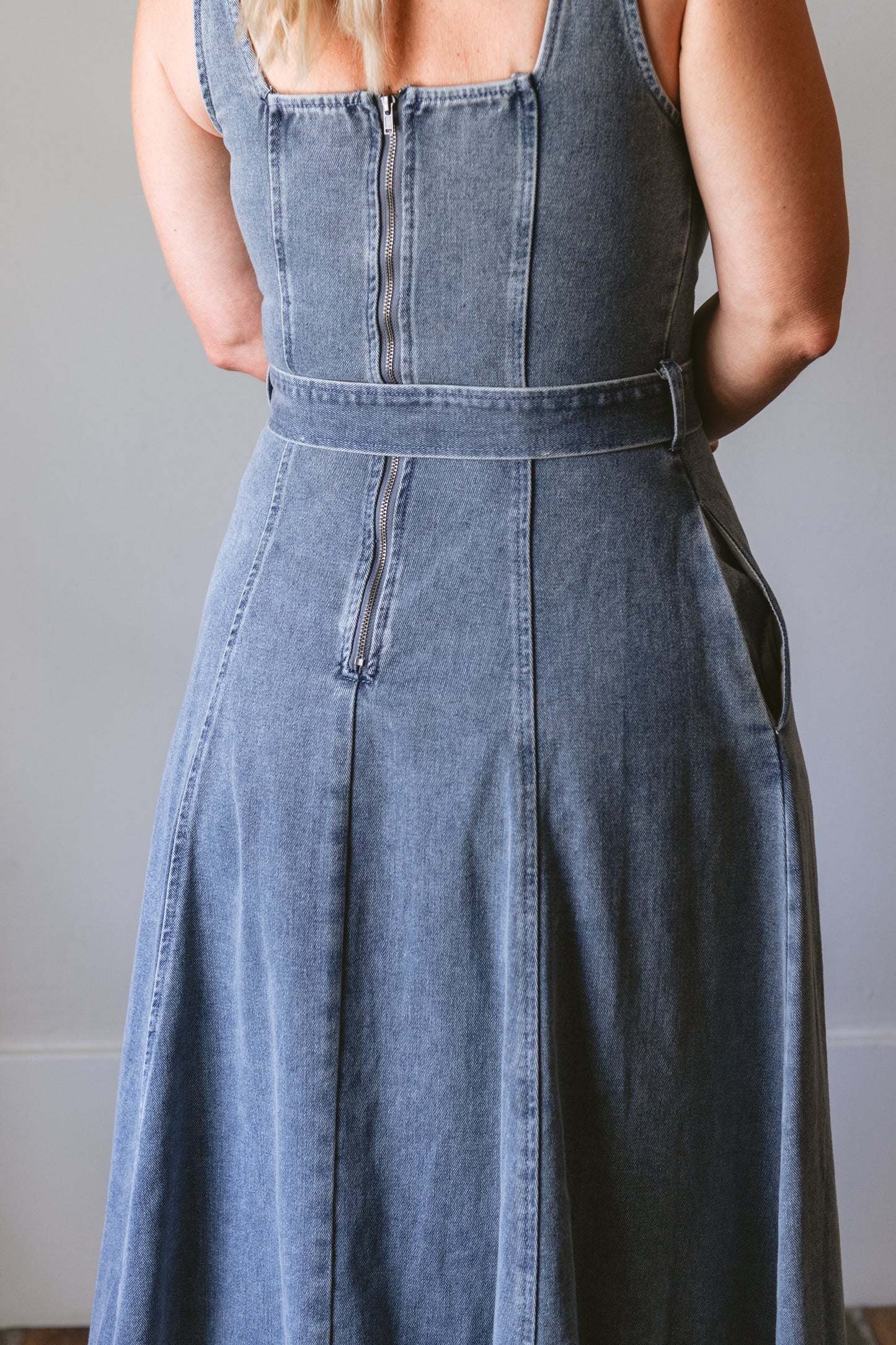 Washed Denim Midi Dress