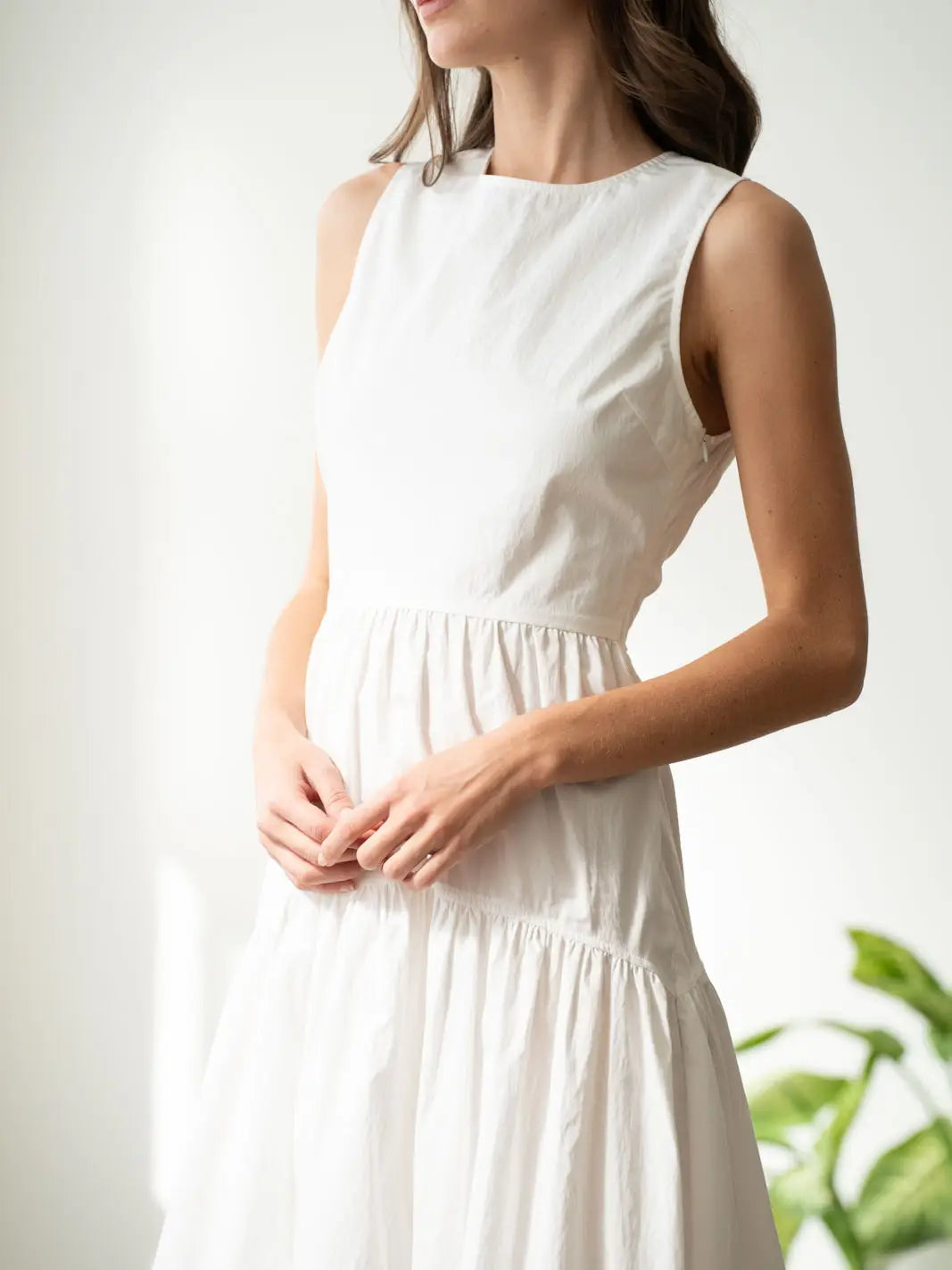 Sleeveless Tiered Dress w/Back Ruched Detail