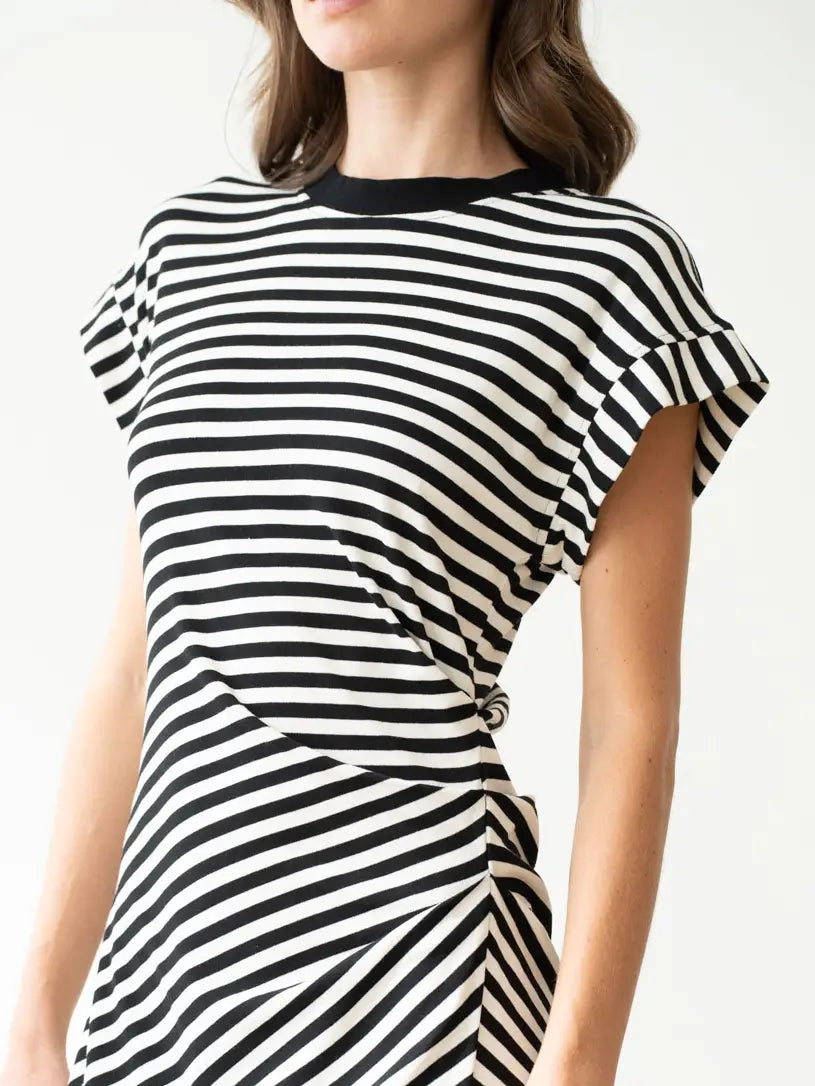 Black & White Side Pleated Long Dress