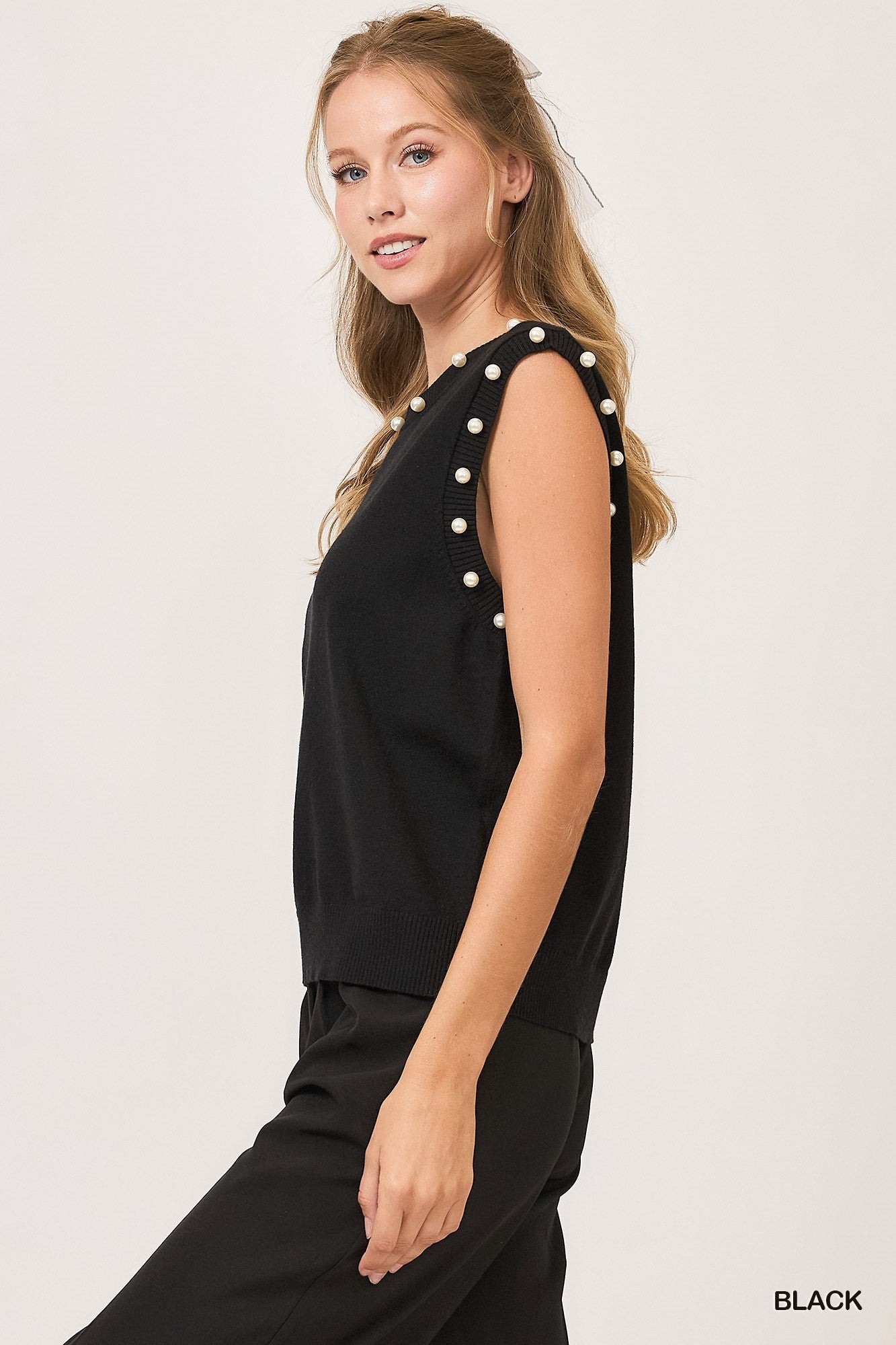 Black Pearl Detail Sleeveless Top