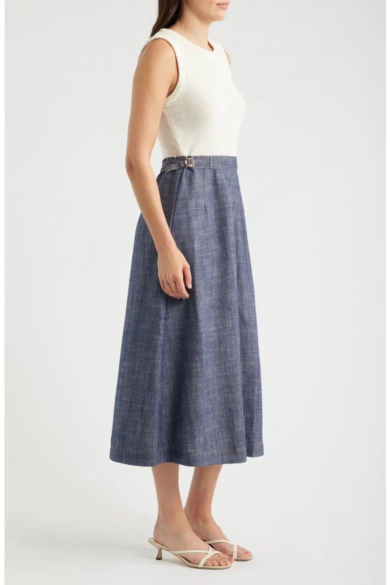 Cream Knit Top/Denim Skirt Twofer Dress