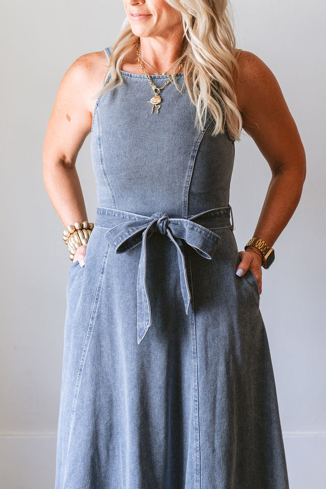 Washed Denim Midi Dress