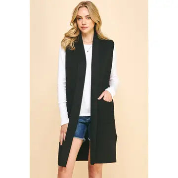 Black Sleeveless Open Cardigan