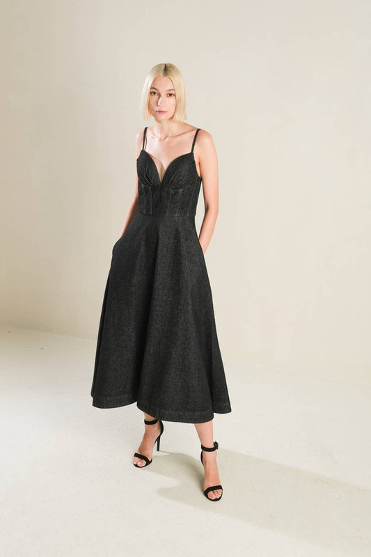 Black Denim Midi Dress