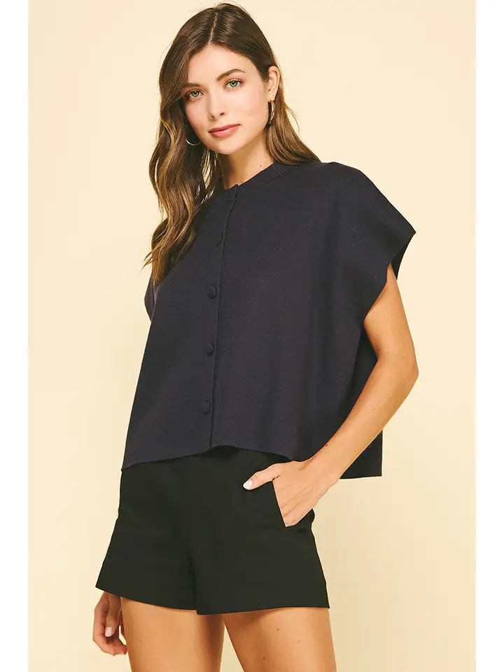 Button Down Cap Sleeve Sweater