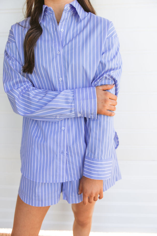 Striped Oversized Button-Down Long Sleeve Top