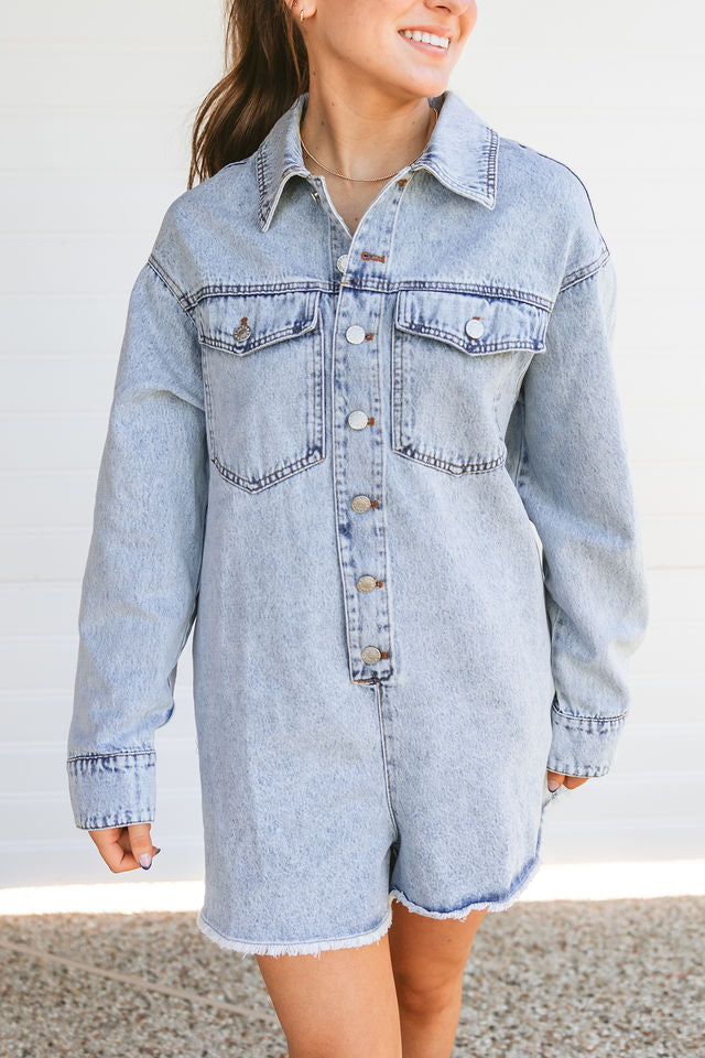 Denim Oversized Button-Down Romper