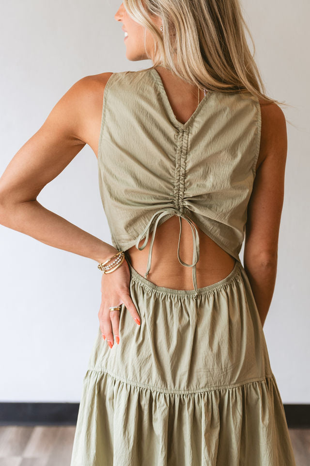 Sleeveless Tiered Dress w/Back Ruched Detail