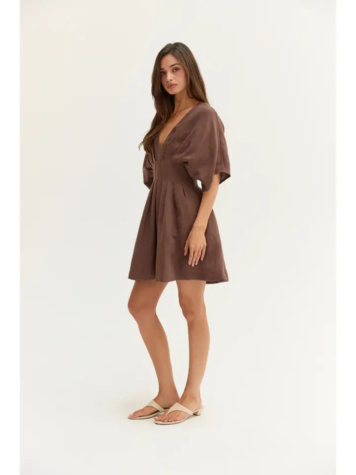 Thea Pleated Linen Mini Dress