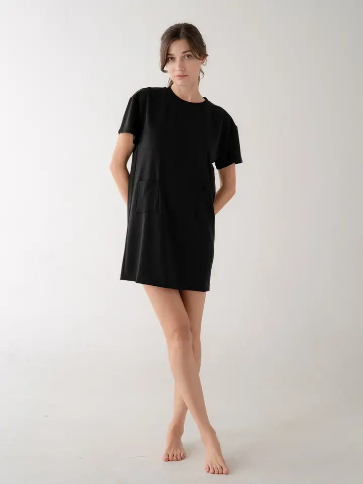 Short Sleeve T-Shirt Dress - Black