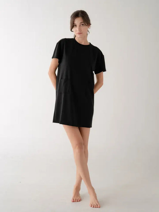 Short Sleeve T-Shirt Dress - Black