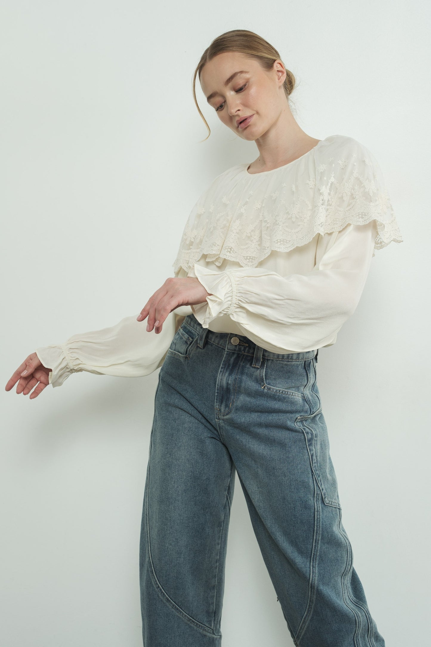 Cream Lace Cape Blouse