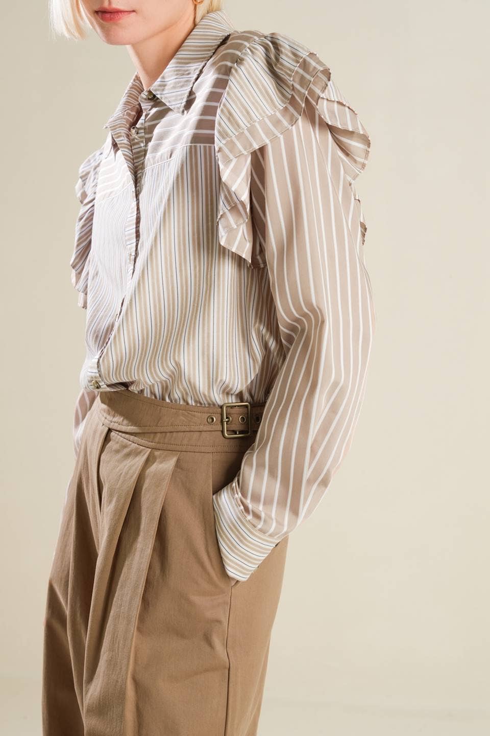 Taupe Striped Top