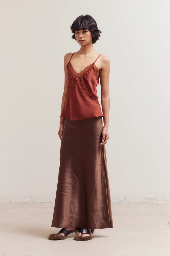 Long Satin Skirt - Chocolate