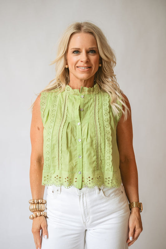 SLEEVELESS EYELET BLOUSE