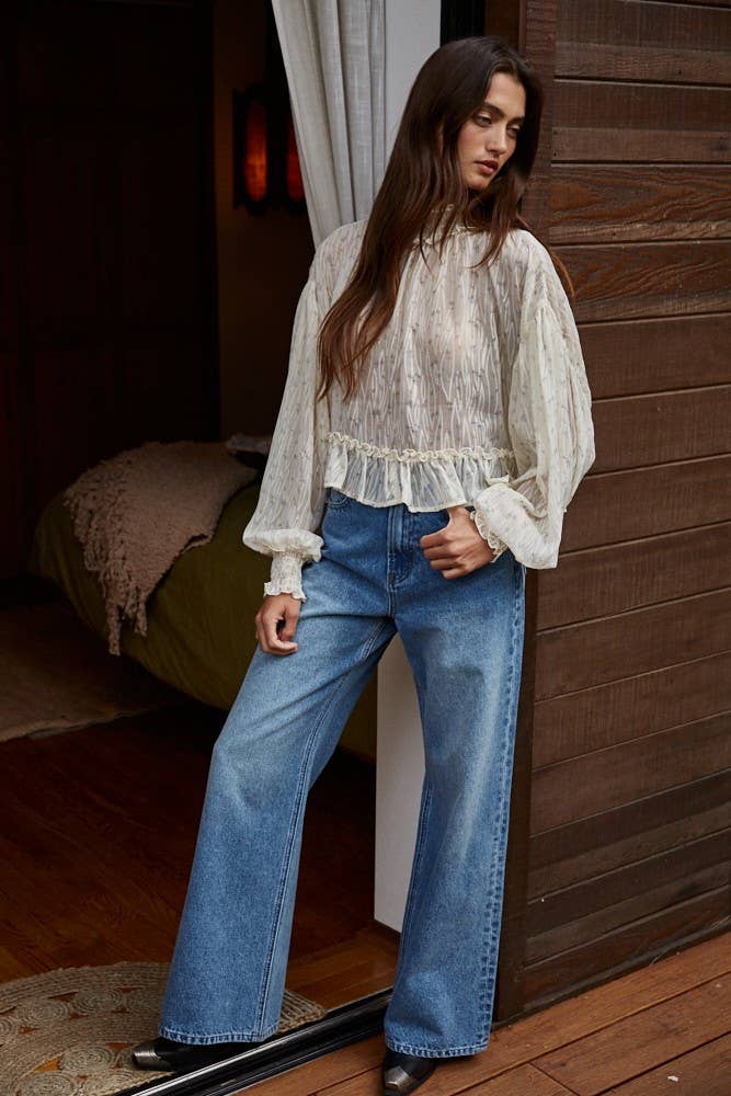 Floral Print See Through Smocked Top