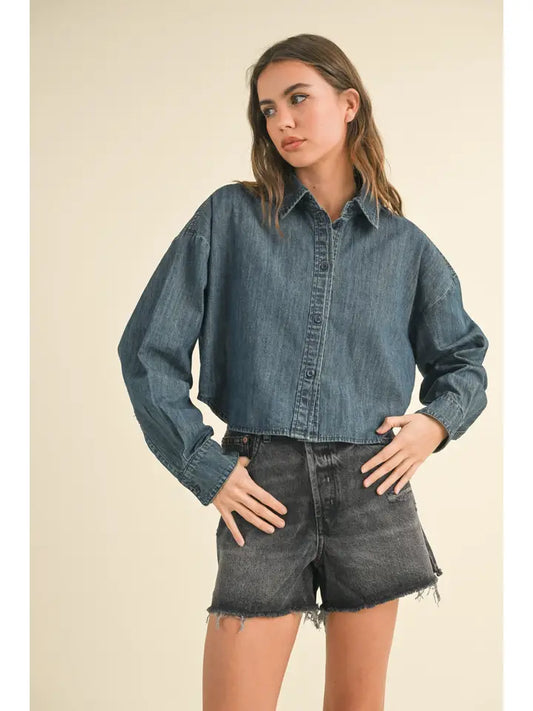 Denim Button Down Crop Shirt