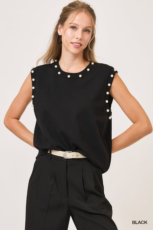 Black Pearl Detail Sleeveless Top