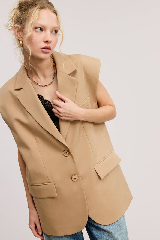 Structured Oversized Blazer Vest with Shoulder Pads