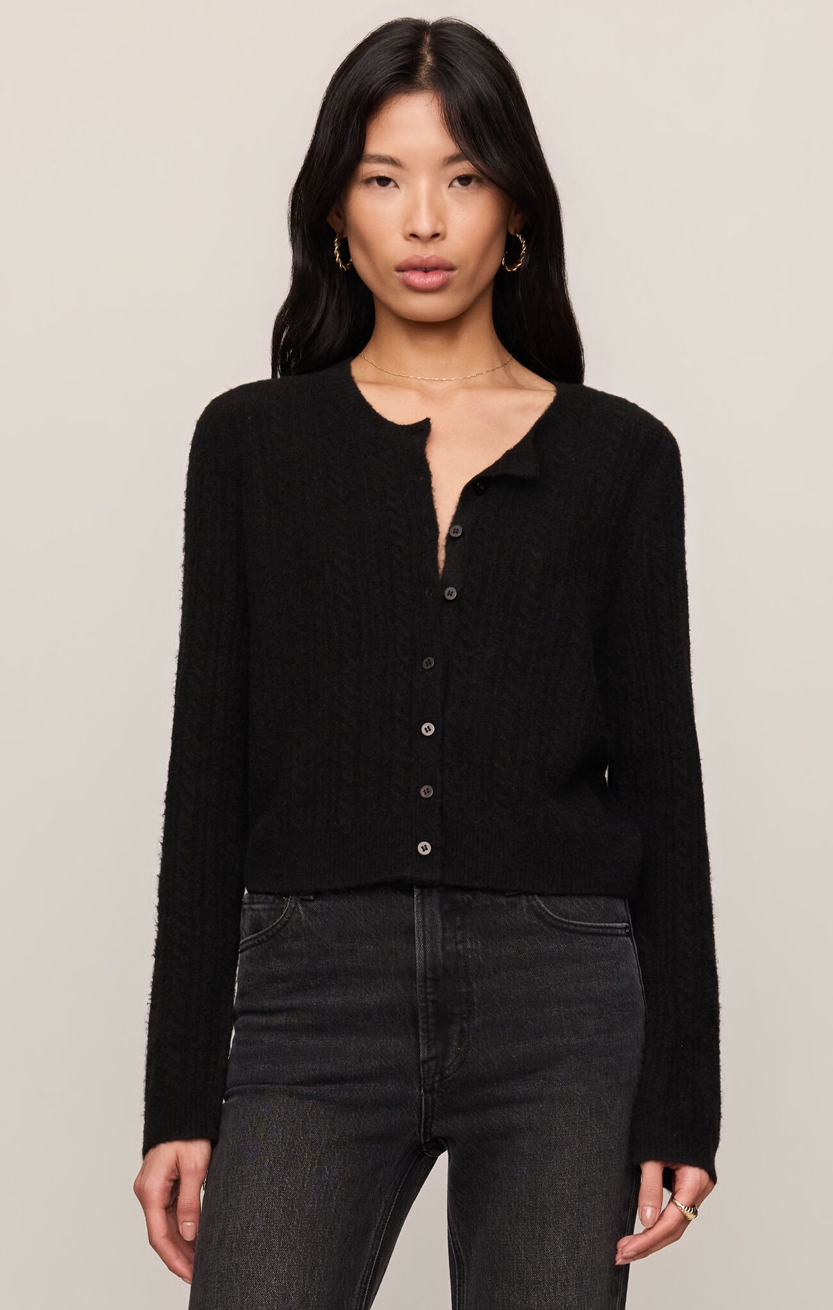 Medina Pointelle Cardigan - Black